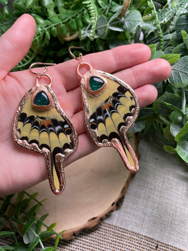 Green Agate Butterfly Wing Earrings