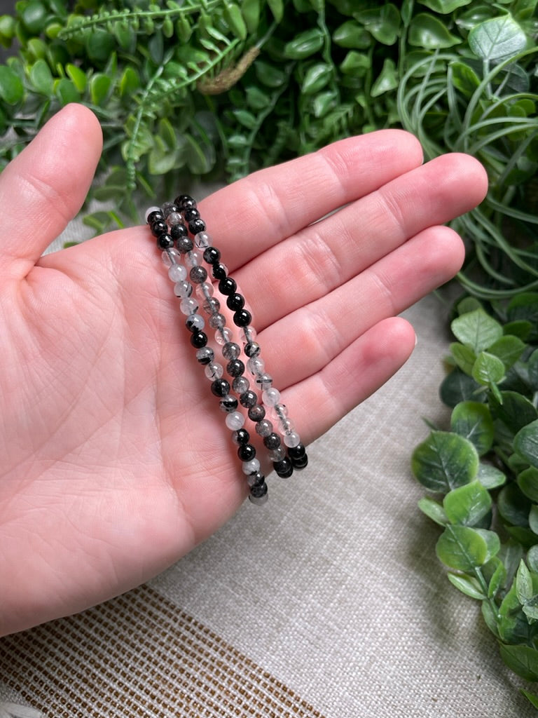 Black Rutile Quartz 4mm Beaded Bracelet