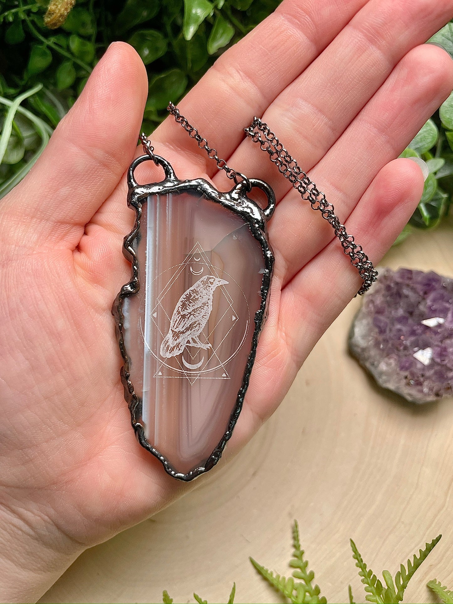 Agate Crow Necklace