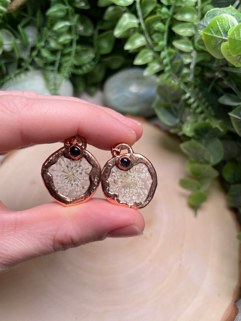 Queen Anne's Lace and Amethyst Earrings