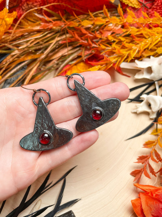 Garnet Witch's Hat Earrings