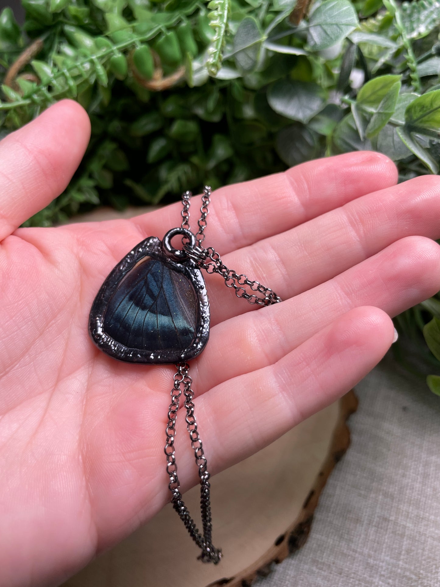 Resin Goddess Face Butterfly Wing Necklace