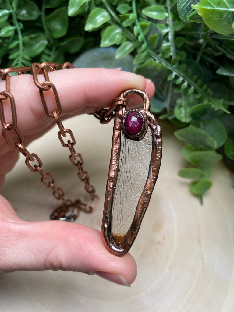 Dragonfly Wing and Star Ruby Necklace