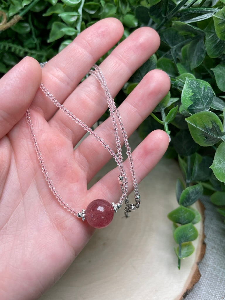 Clear Quartz and Strawberry Quartz Choker Necklace