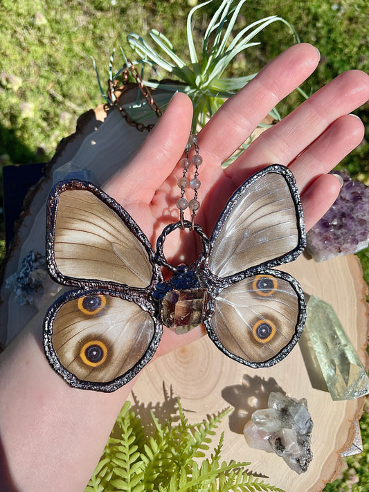 Heather- Smoky Quartz, Labradorite, and Real Ethically Sourced Butterfly Wings Necklace
