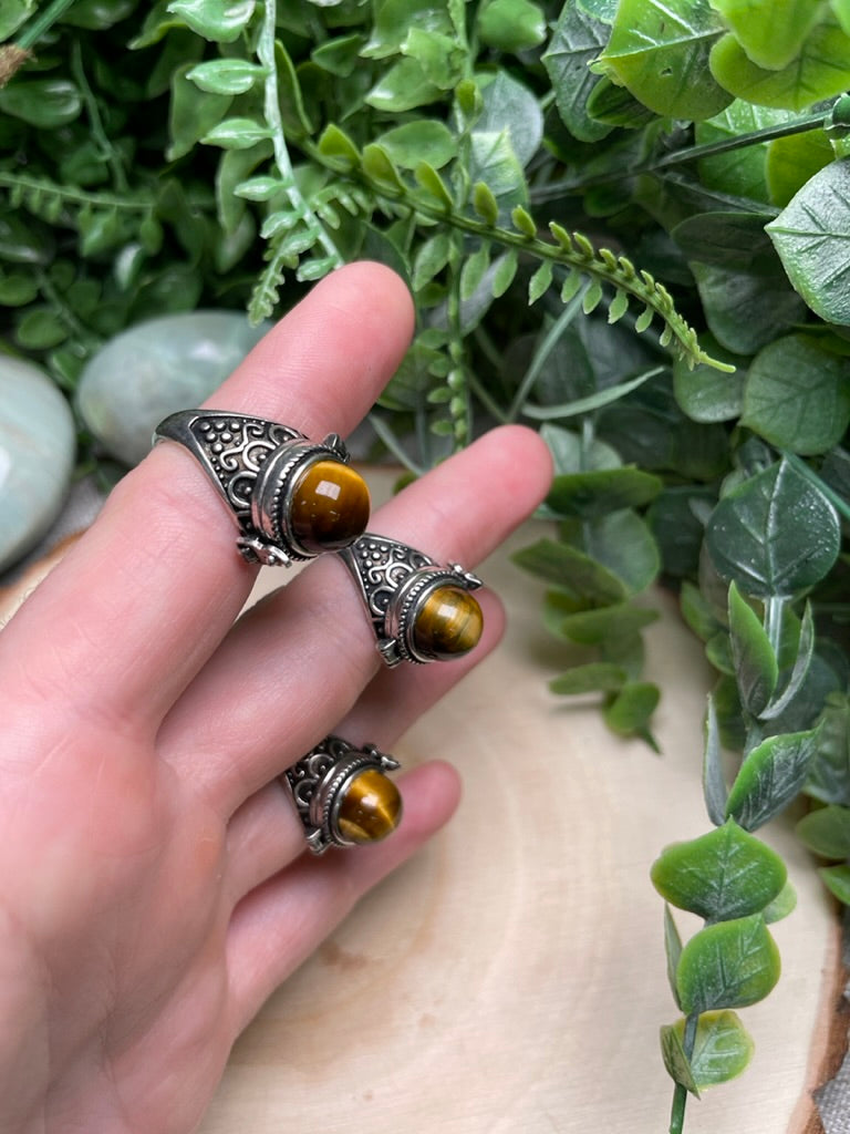 Tigers Eye Locket Adjustable Ring