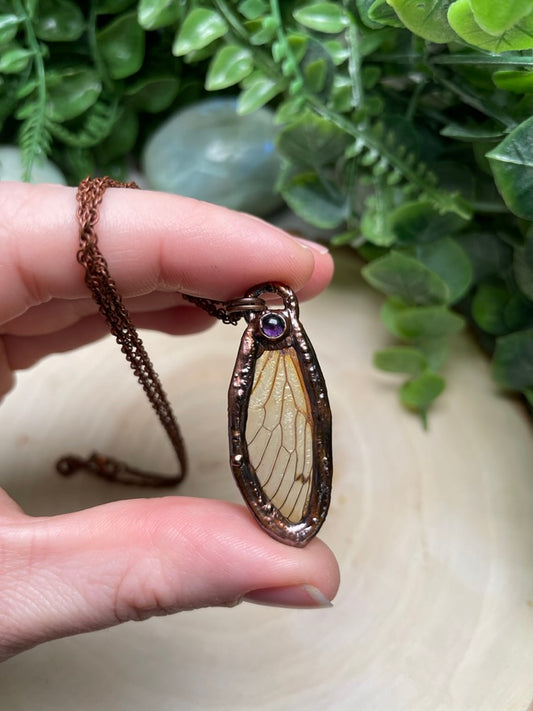 Cicada Wing and Amethyst Necklace