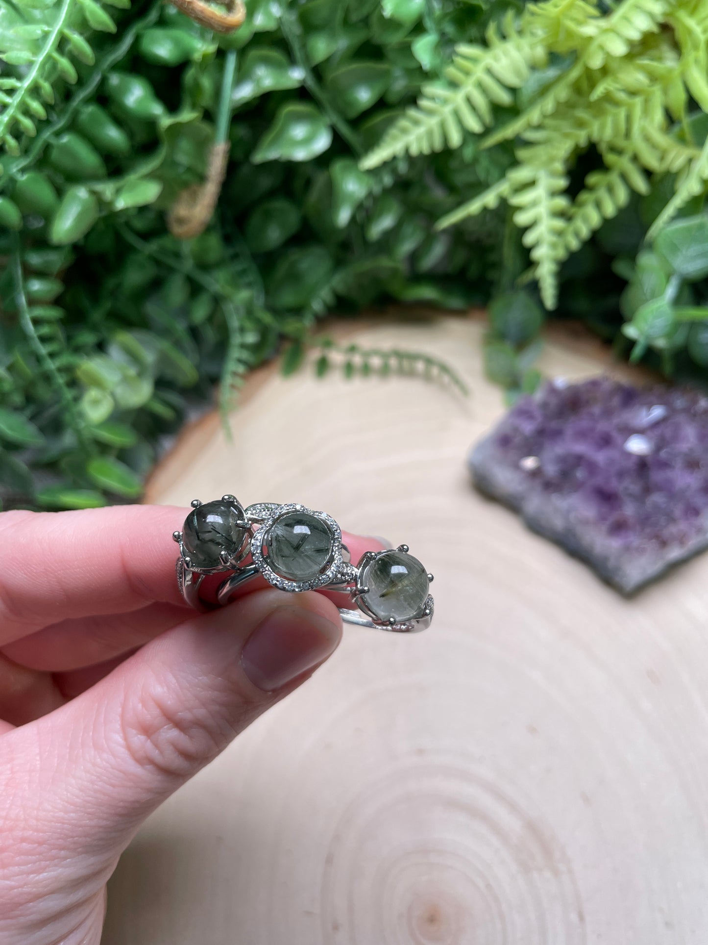 Green Rutile Quartz Adjustable Ring