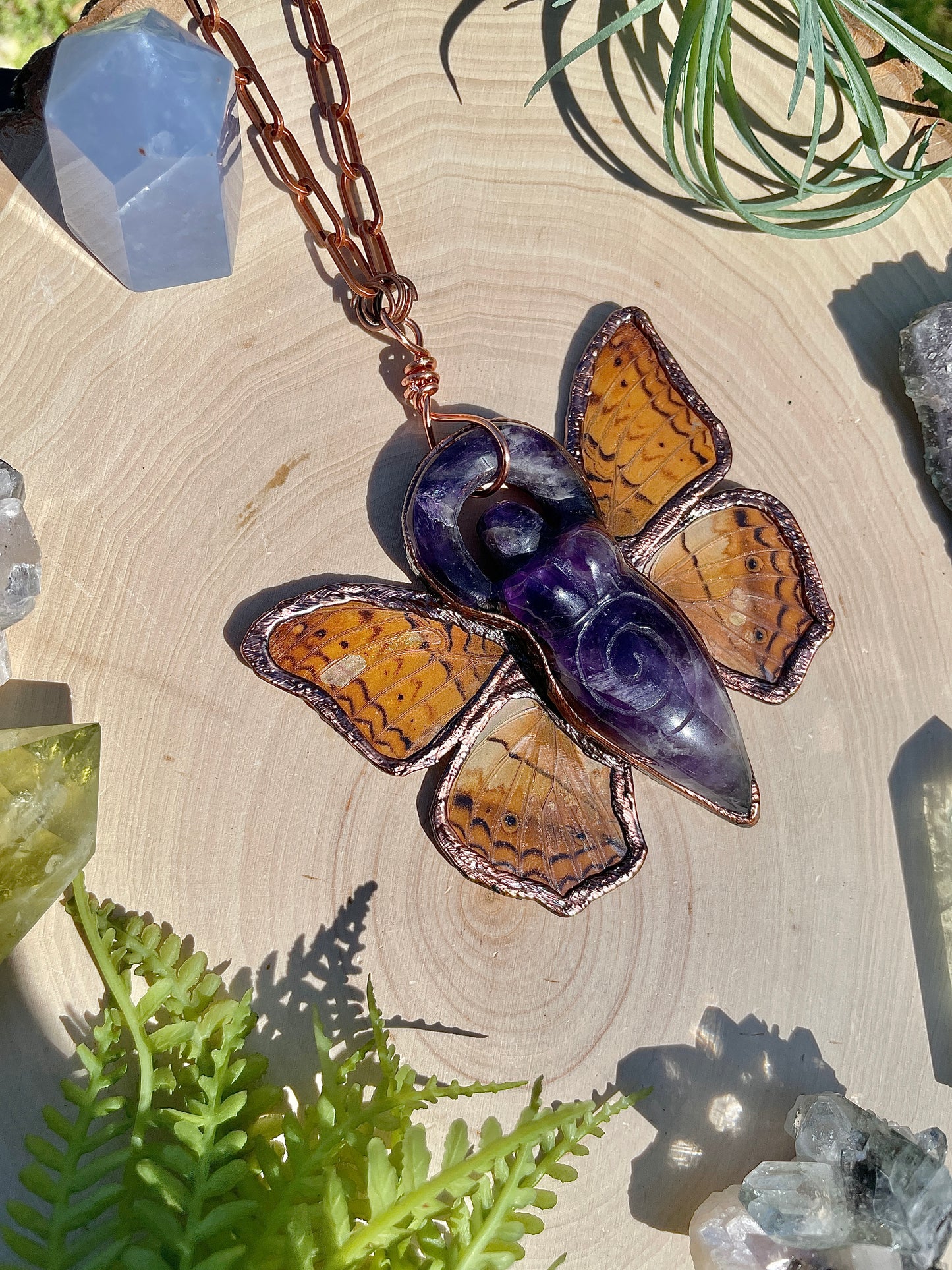 Fairy- Amethyst and Real Ethically Sourced Butterfly Wings Necklace
