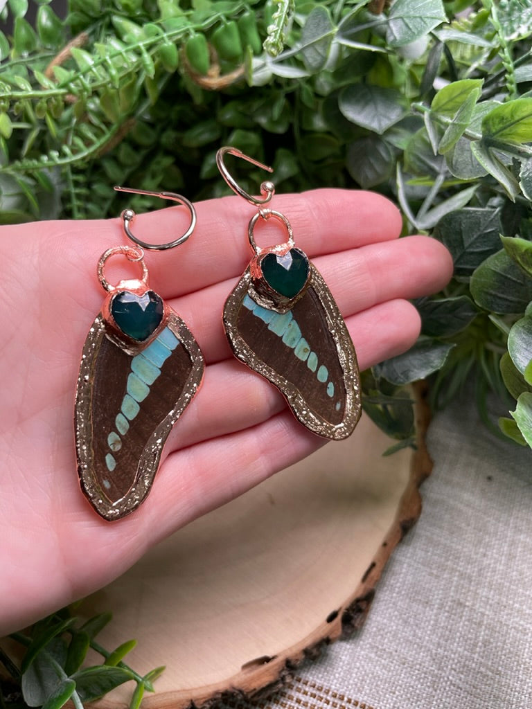 Green Agate Butterfly Wing Earrings