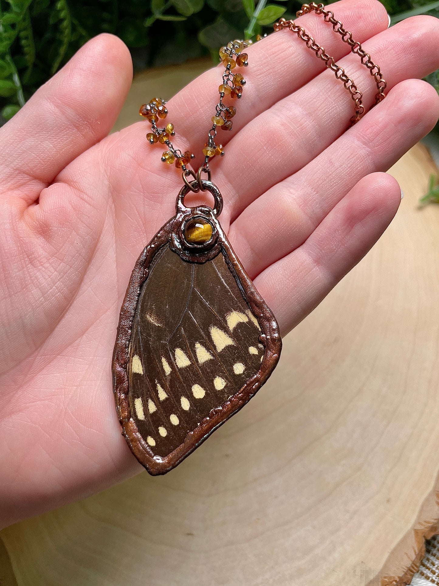 Tiger Eye and Citrine Butterfly Wing Necklace