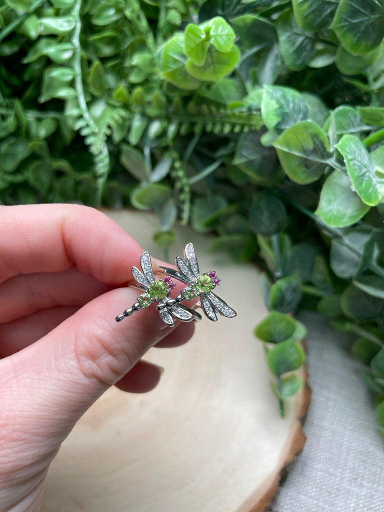 Peridot Dragonfly Adjustable Ring