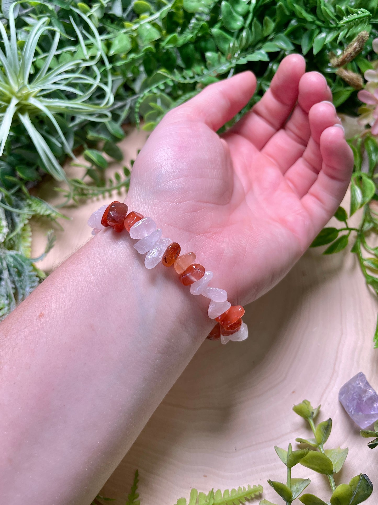 Love and Passion Chip Bracelet made with Carnelian and Rose Quartz