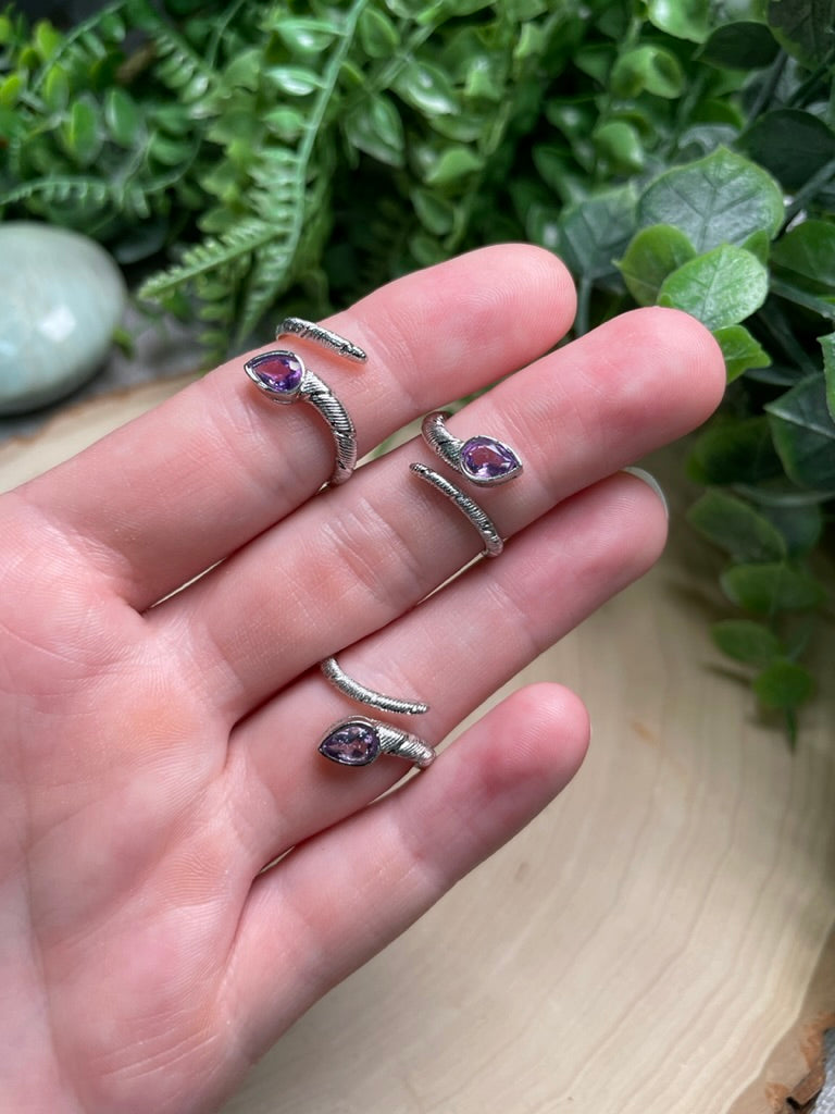 Amethyst Snake Adjustable Ring