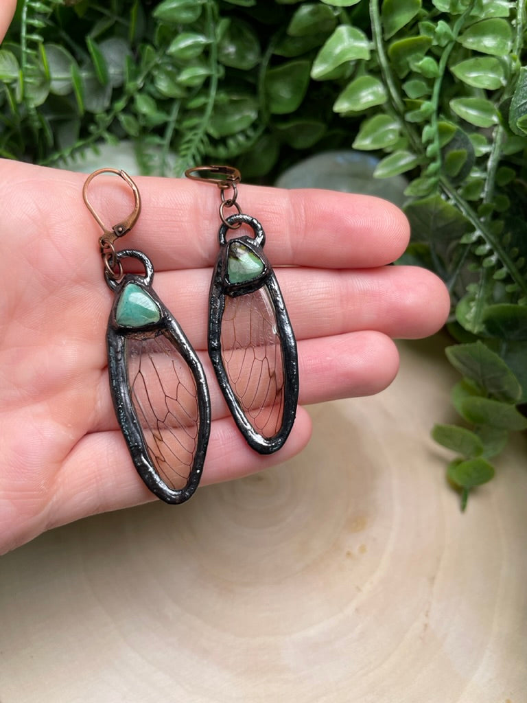 Cicada Wing and Natural Turquoise Earrings