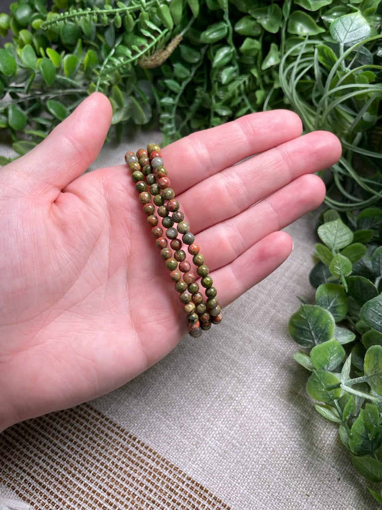 Unakite Jasper 4mm Beaded Bracelet