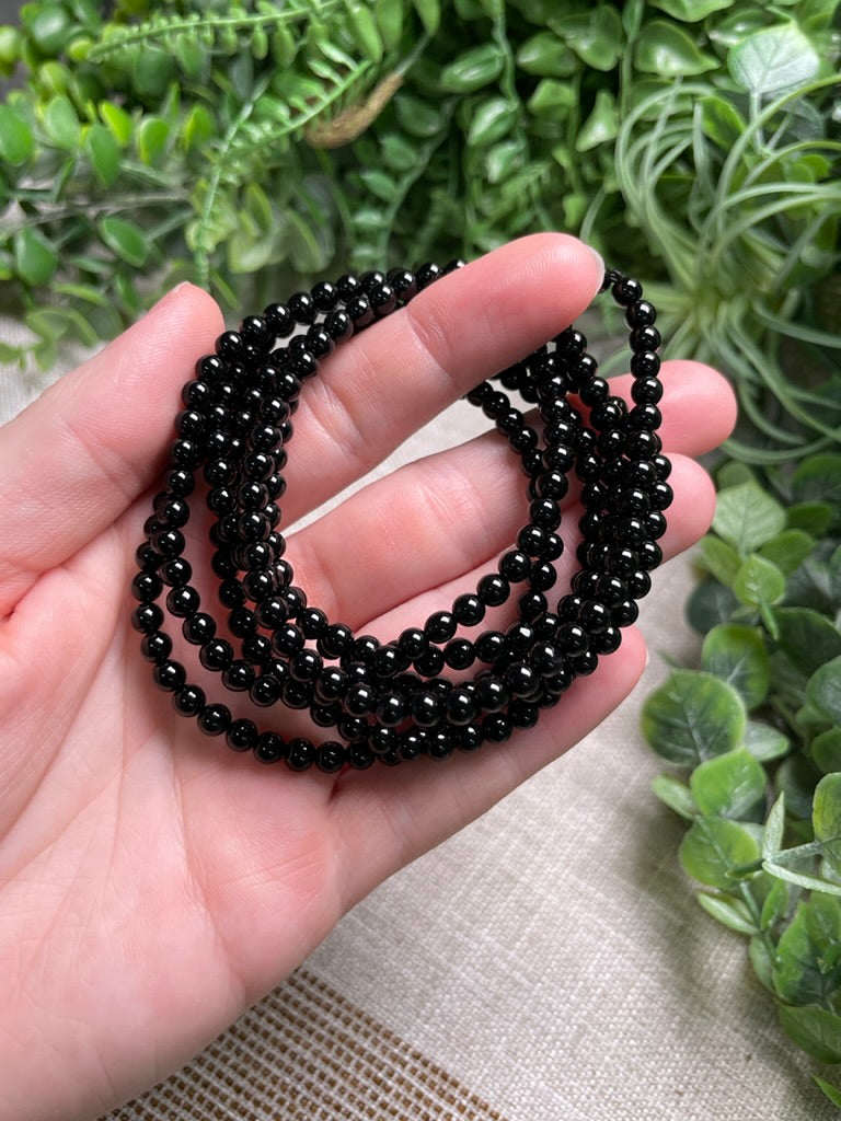 Obsidian 4mm Beaded Bracelet