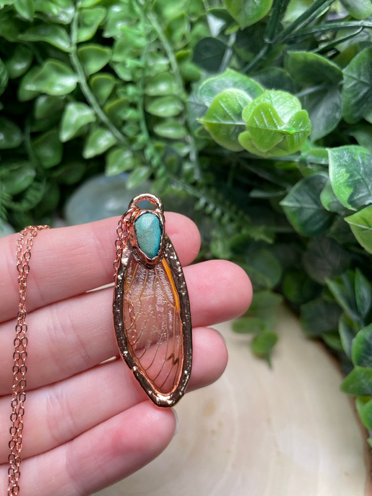 Cicada Wing and Natural Turquoise Necklace