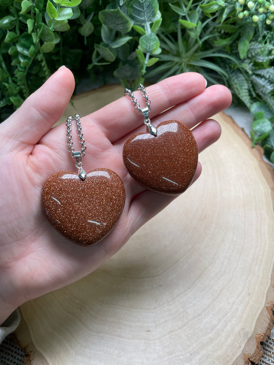 Goldstone Chunky Heart Necklace