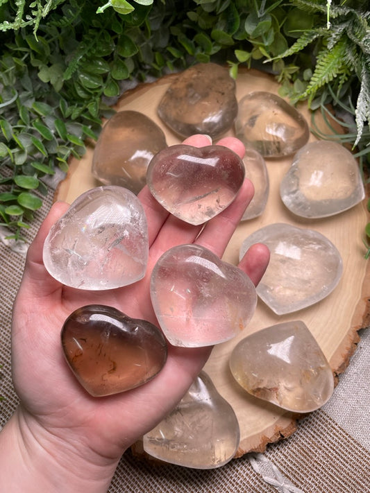 Smokey/ Clear Quartz Hearts (chipped)