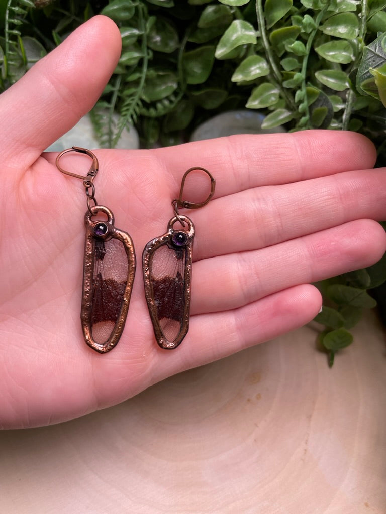 Dragonfly Wing and Amethyst Earrings