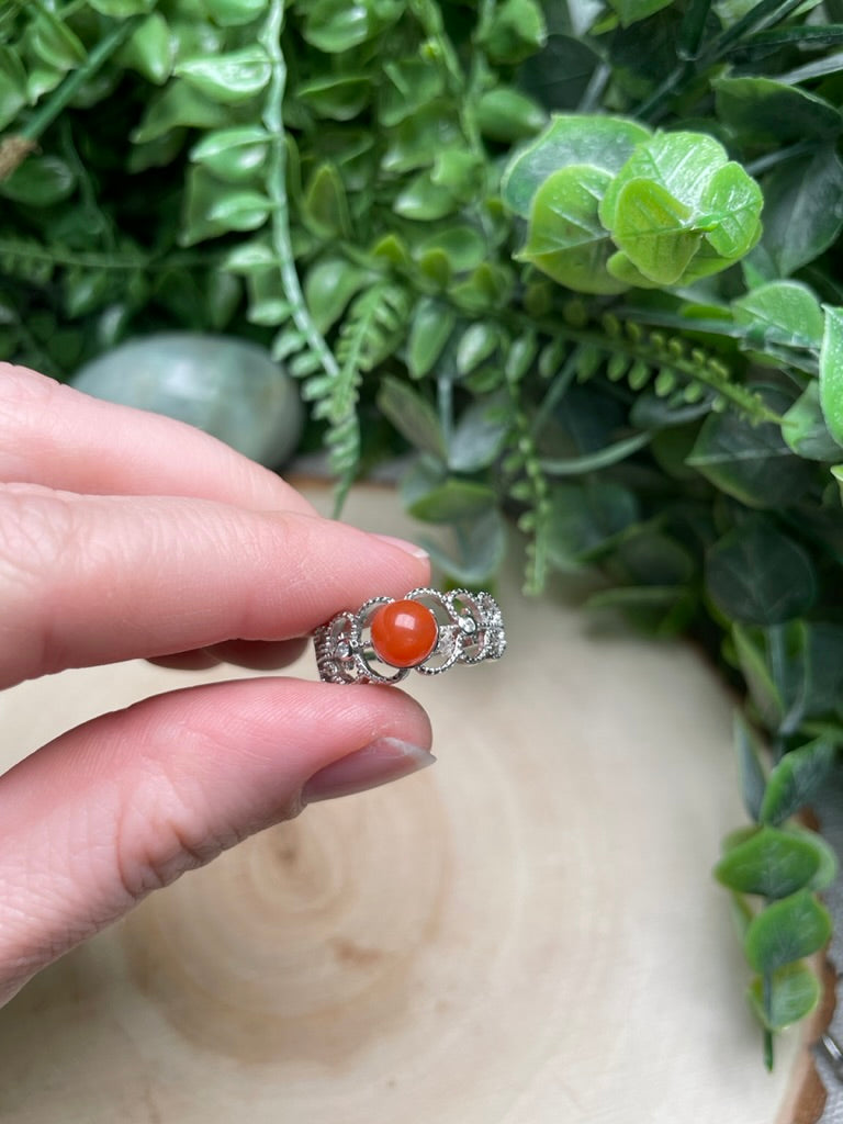 Orange Agate Adjustable Ring