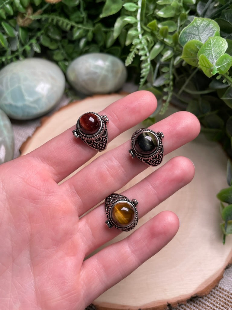 Tigers Eye Locket Adjustable Ring