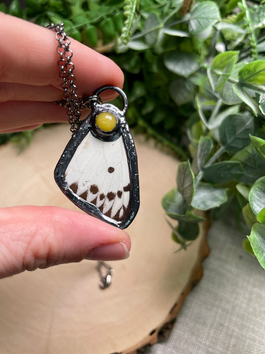 Yellow Agate Butterfly Wing Necklace