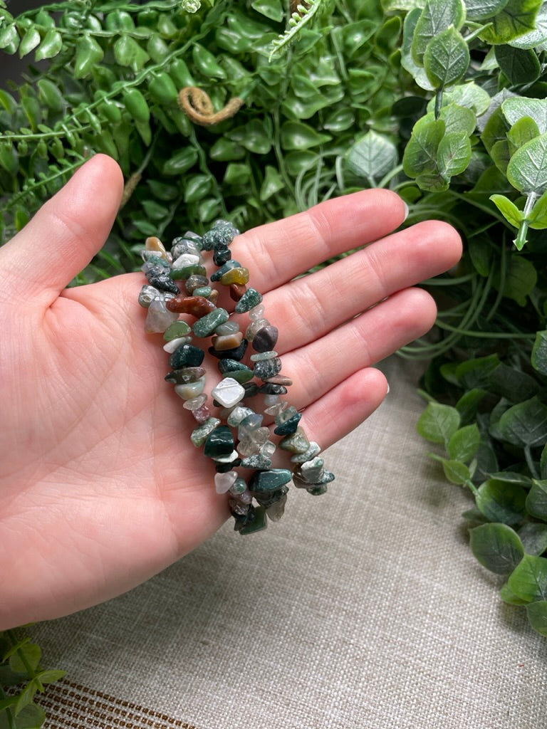 Moss Agate Chip Bracelet