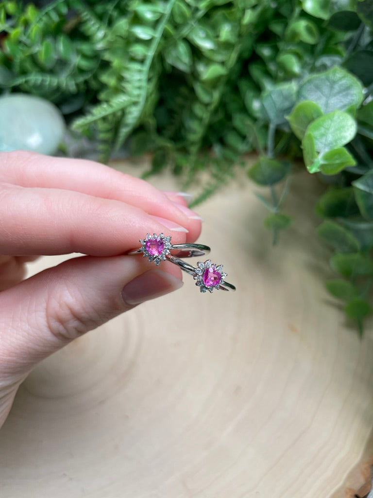 Pink Topaz Heart Adjustable Ring