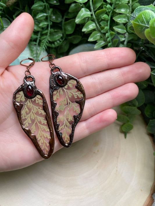 Fern and Garnet Earrings