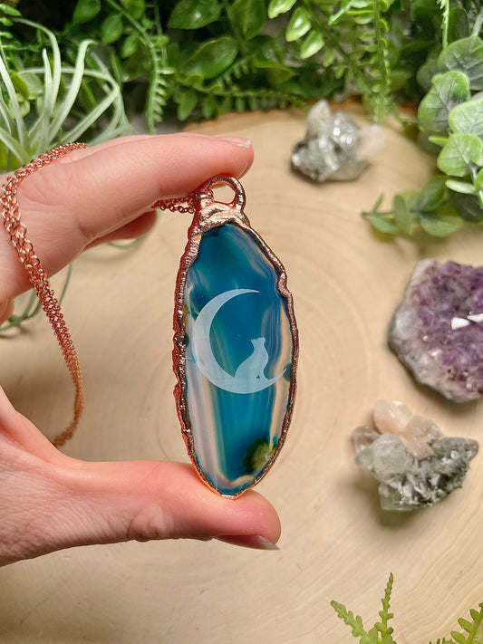Agate Cat on the Moon Necklace