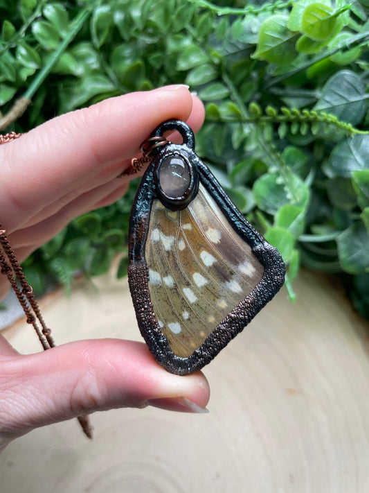 Rose Quartz Butterfly Wing Necklace