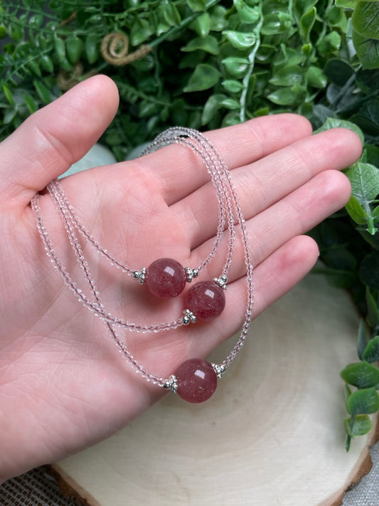 Clear Quartz and Strawberry Quartz Choker Necklace