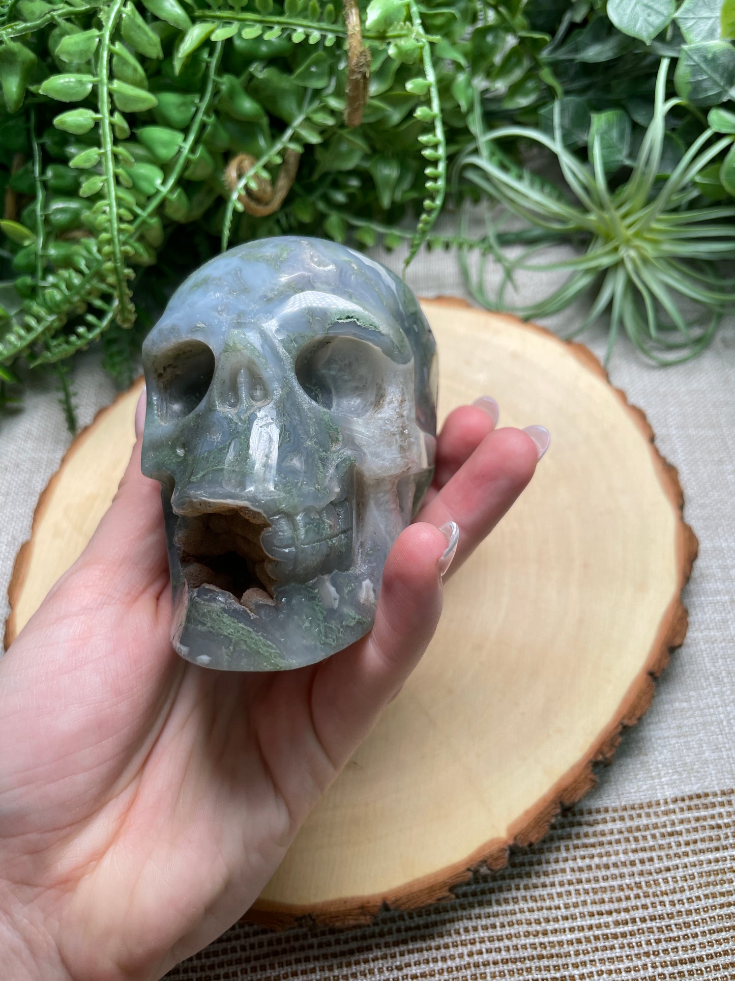 Moss Agate Skull