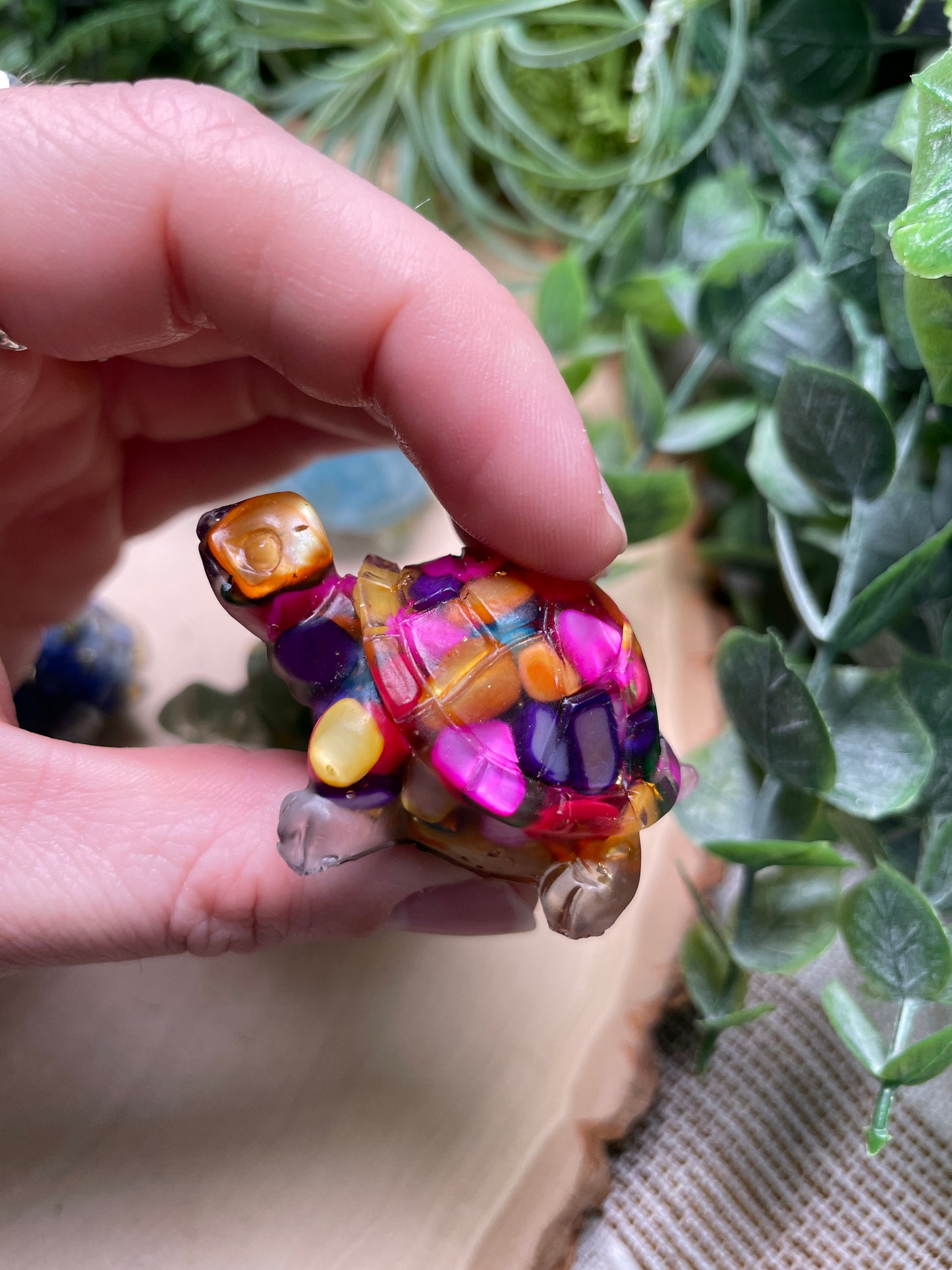 Resin Turtles with Crystal Chips