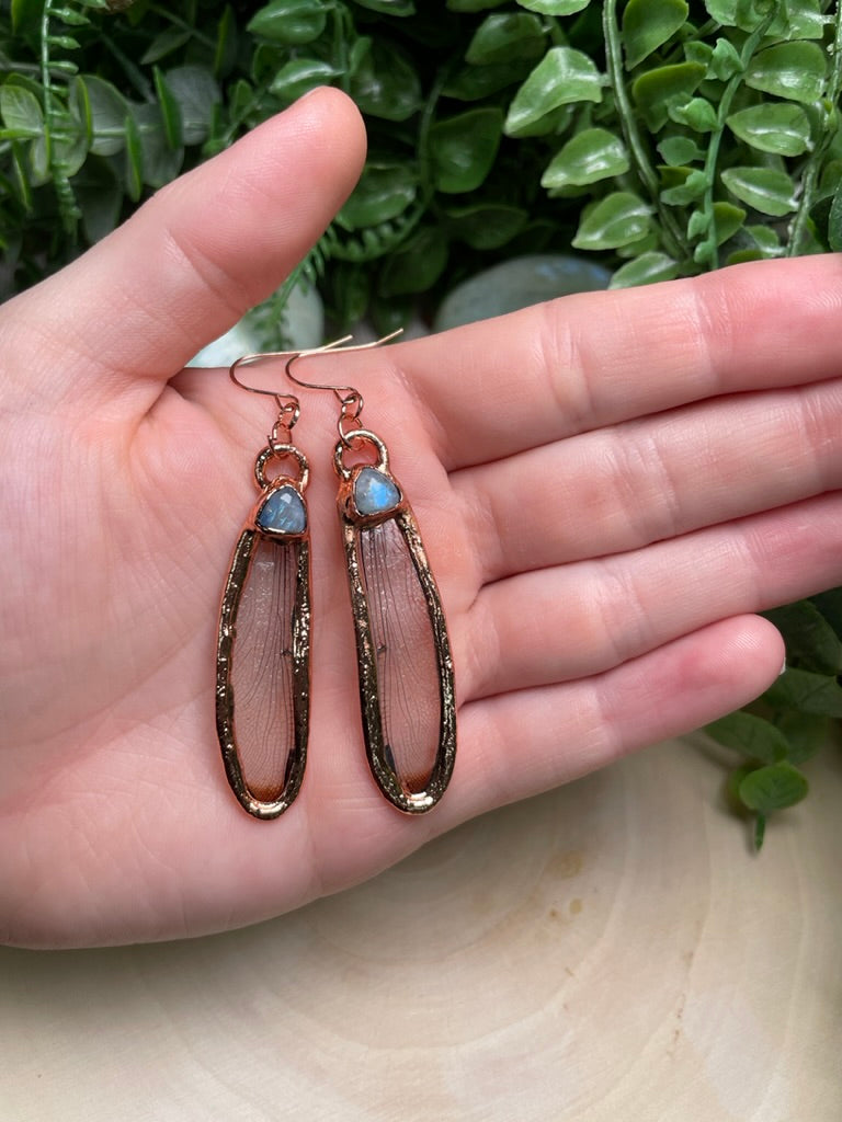 Dragonfly Wing and Moonstone Earrings