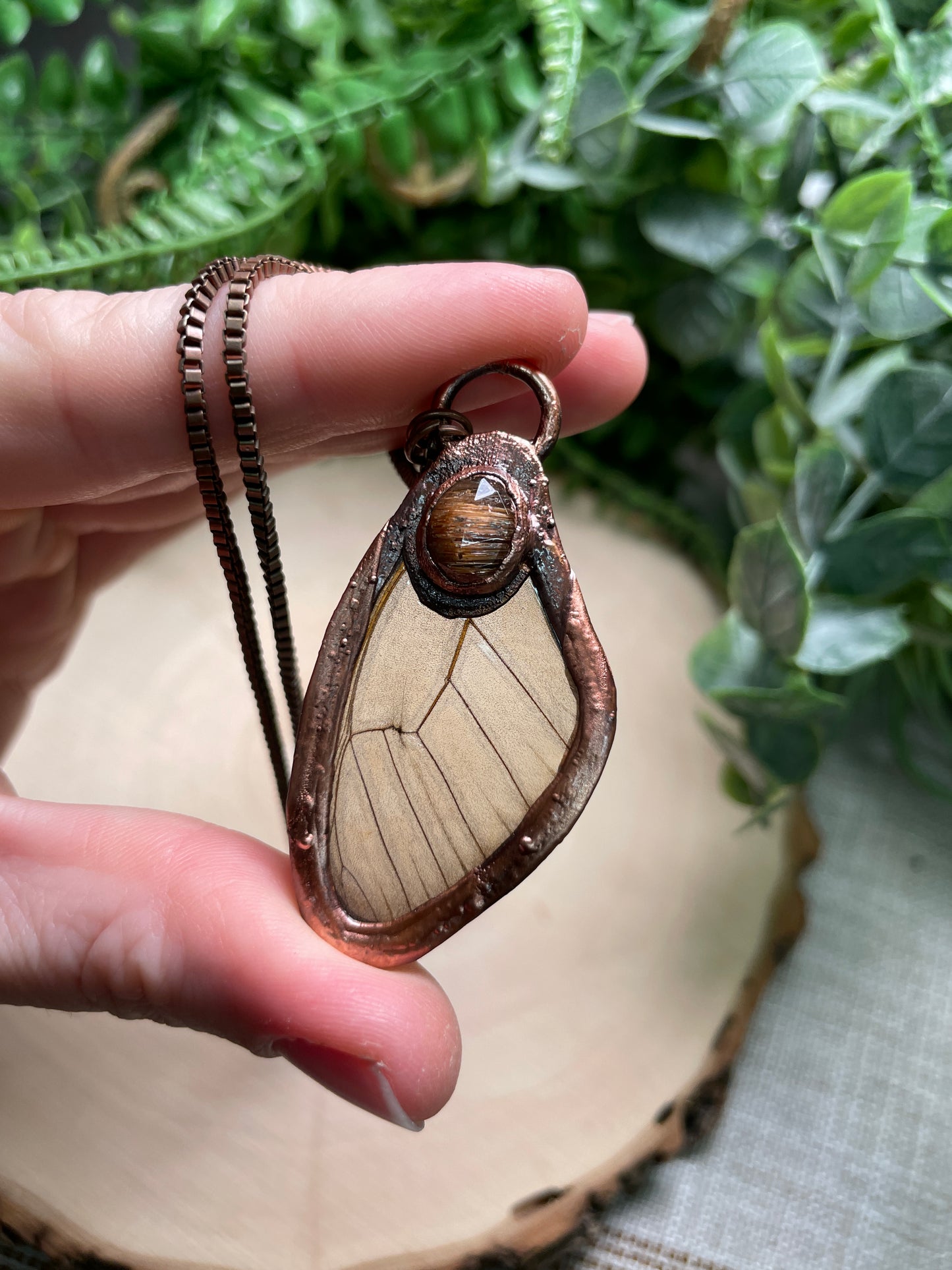 Gold Rutile Quartz Butterfly Wing Necklace