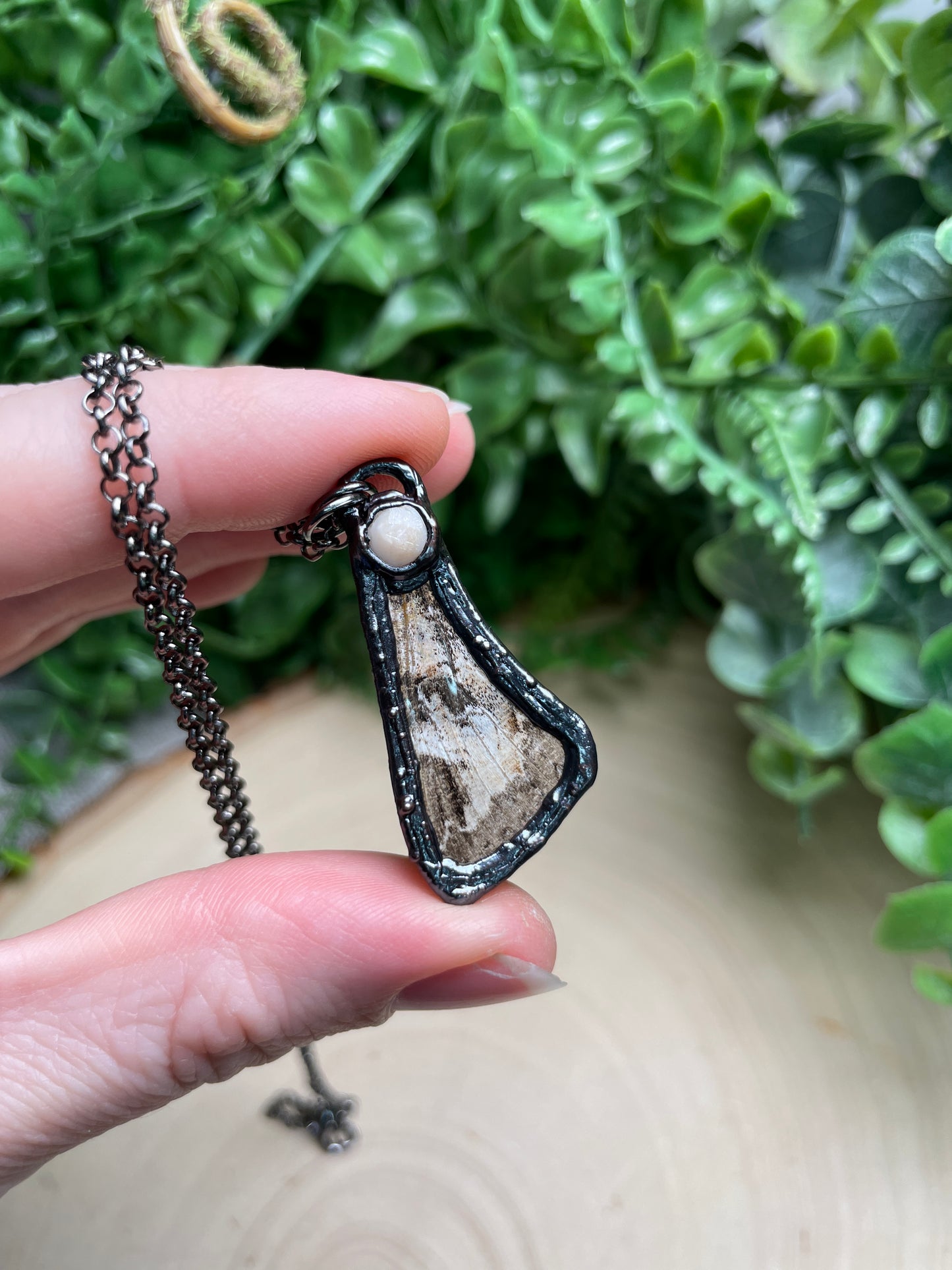 Mother of Pearl Shell Moth Wing Necklace