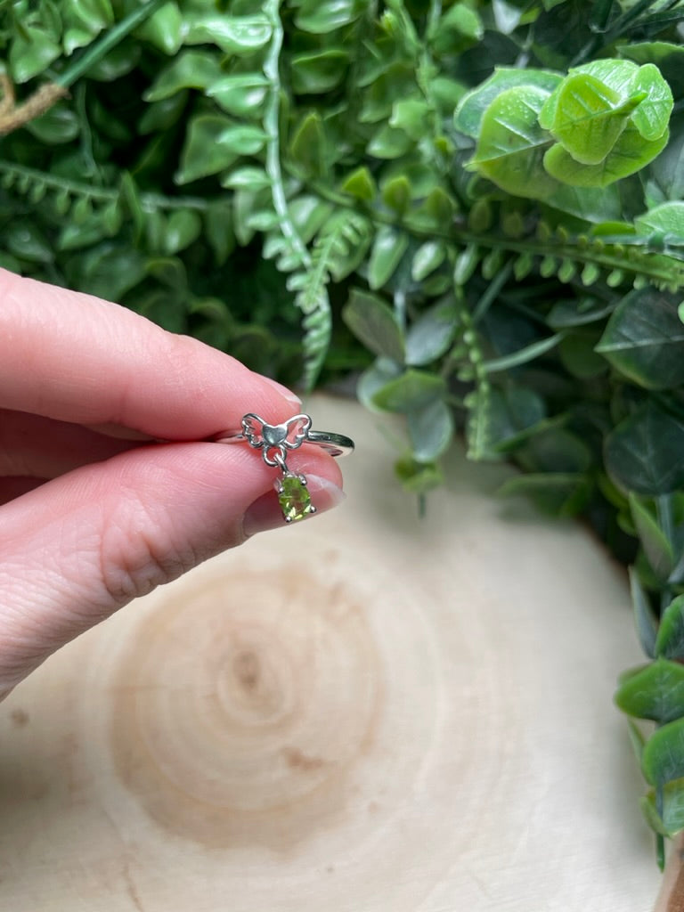 Peridot Dangle Adjustable Ring