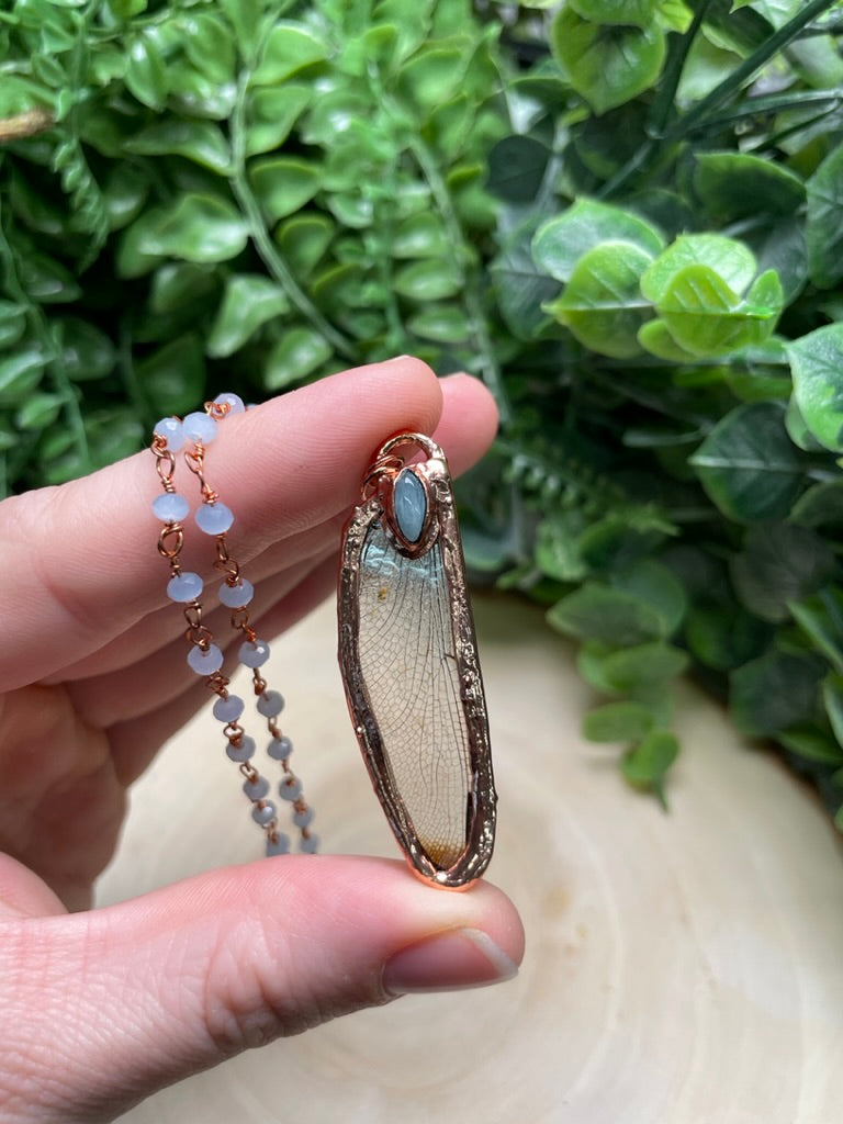 Dragonfly Wing and Aquamarine Necklace