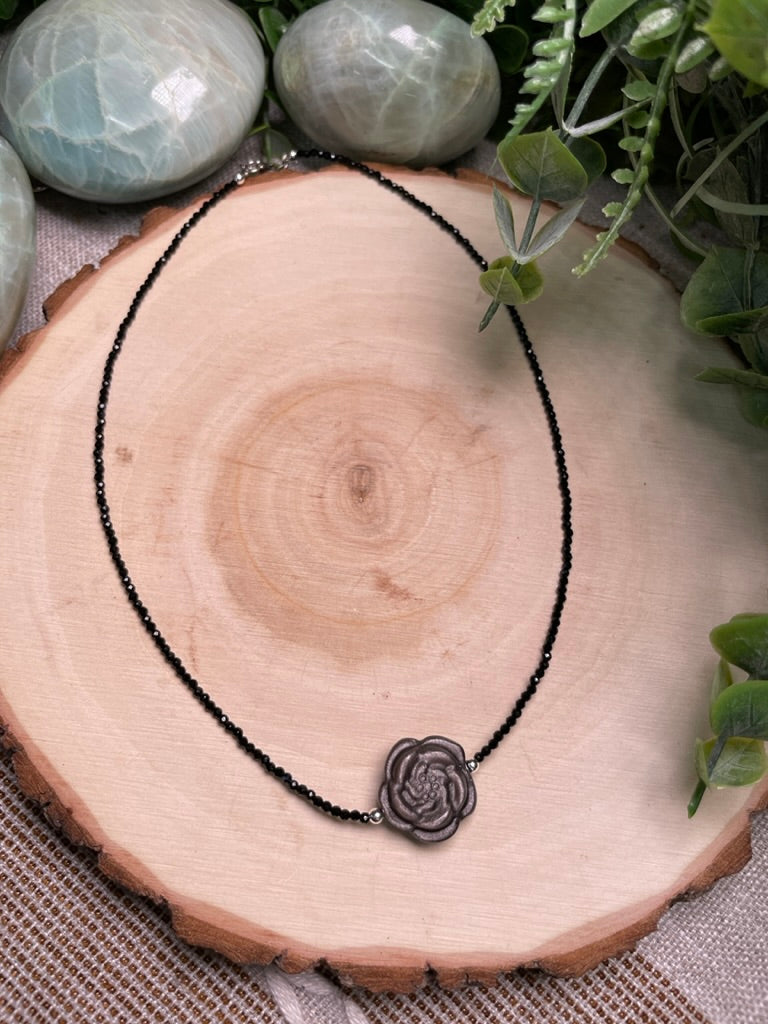 Obsidian Flower Choker Necklace