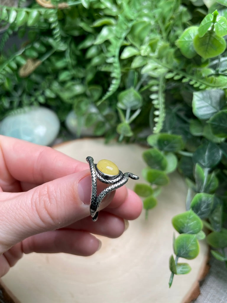 Yellow Agate Snake Adjustable Ring