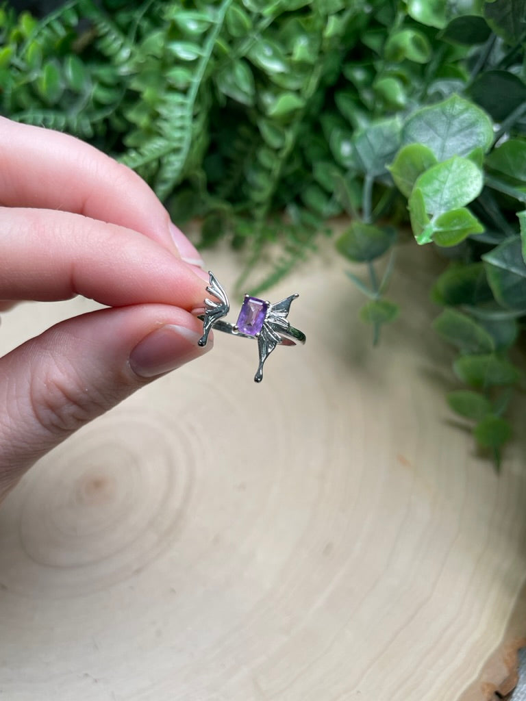 Amethyst Butterfly Adjustable Ring