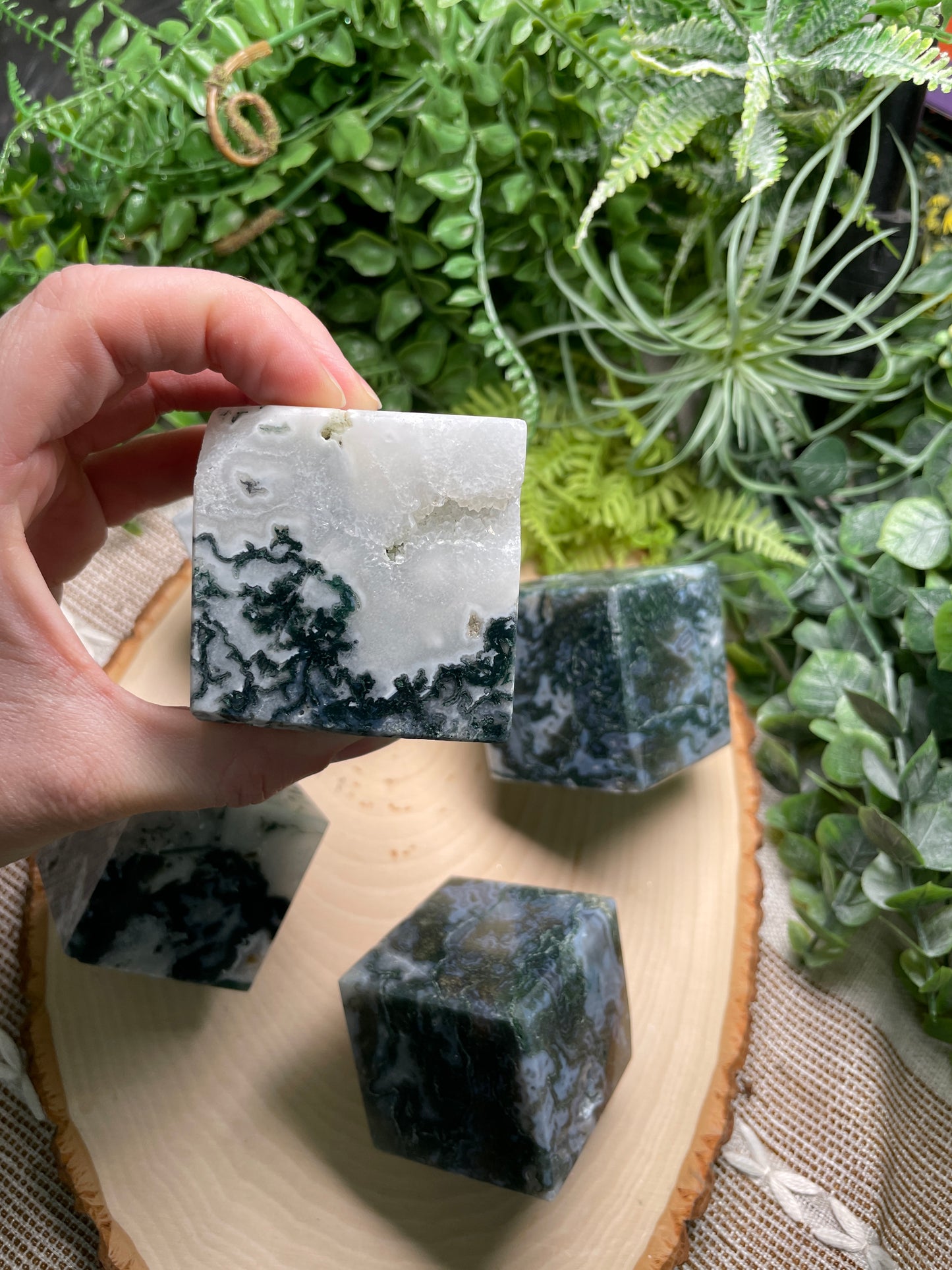 Moss Agate Cube