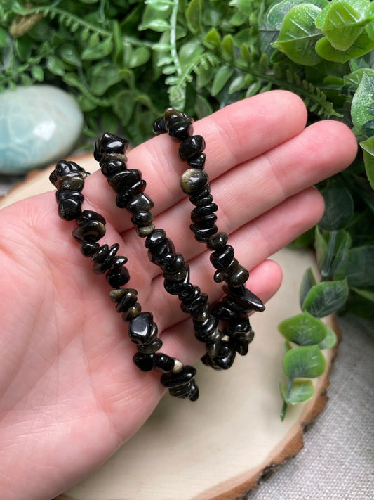 Gold Sheen Obsidian Chip Bracelet