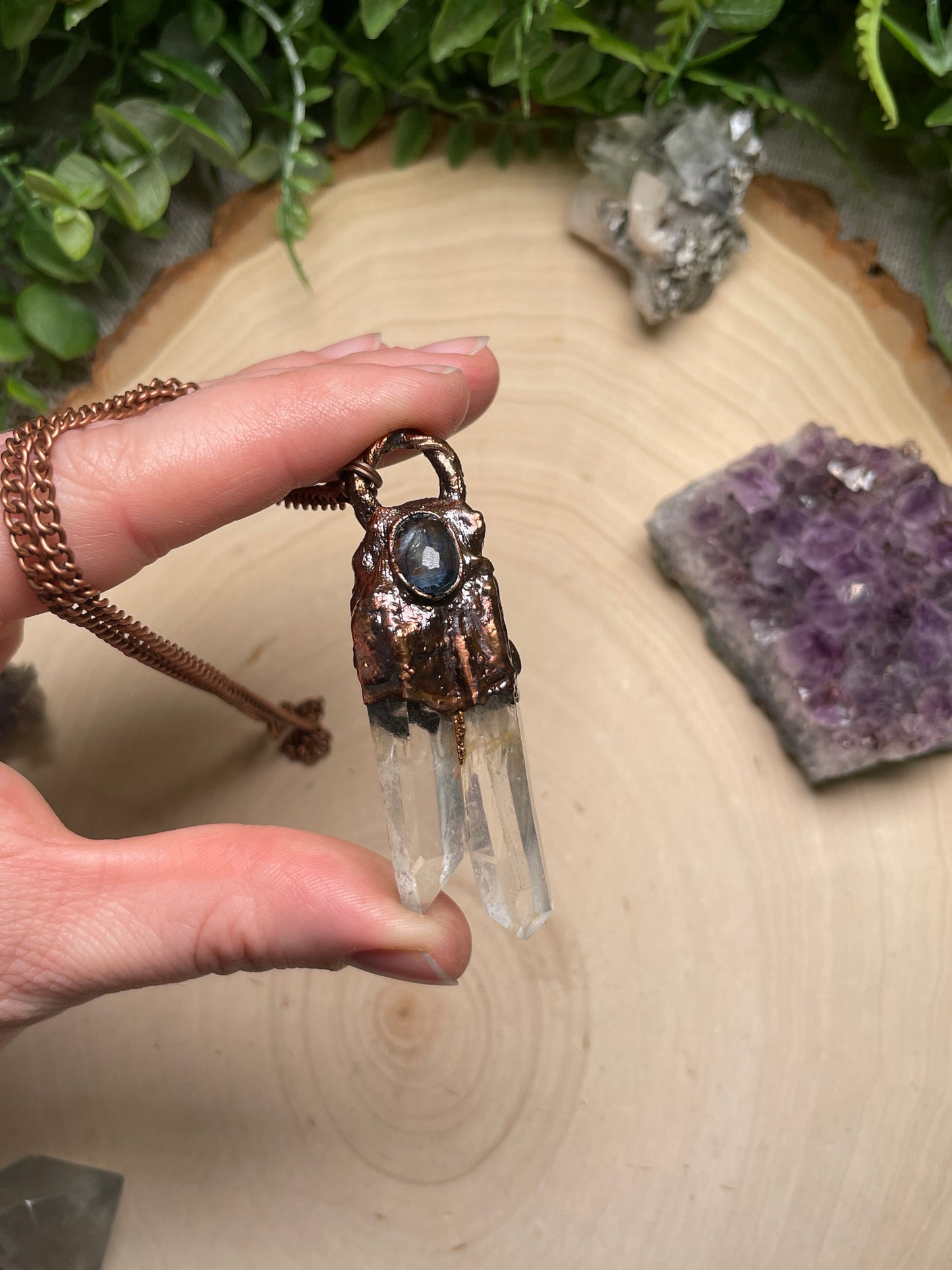 Blue Kyanite and Clear Quartz Necklace