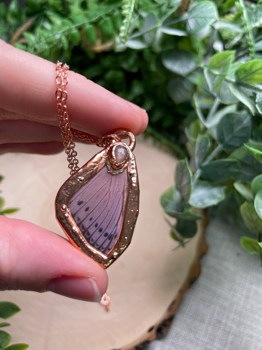 Peach Moonstone Butterfly Wing Necklace