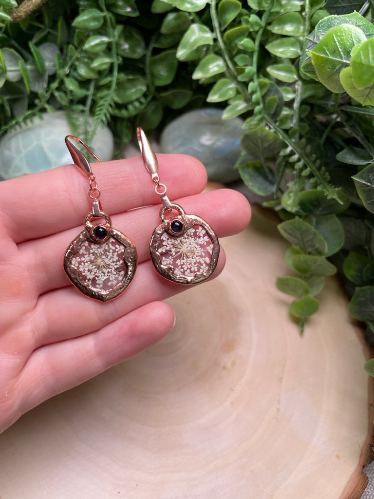 Queen Anne's Lace and Amethyst Earrings