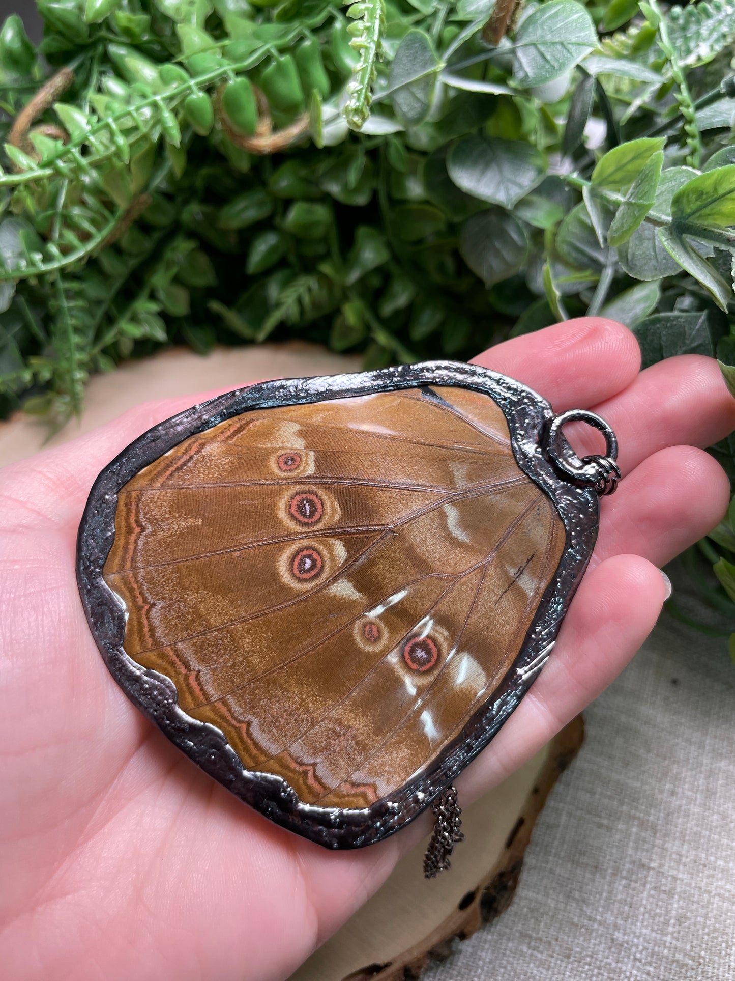 Moonstone Blue Morpho Moth Wing Necklace